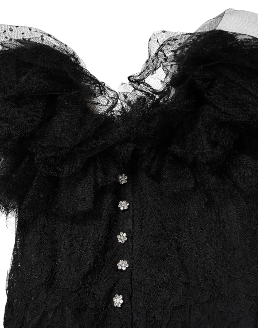 Dolce & Gabbana Black Crystal Embellished Midi A-line Dress