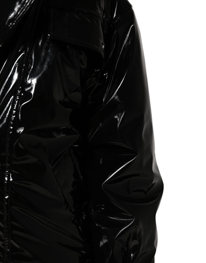 Black Polyester Quilted Puffer Coat Jacket