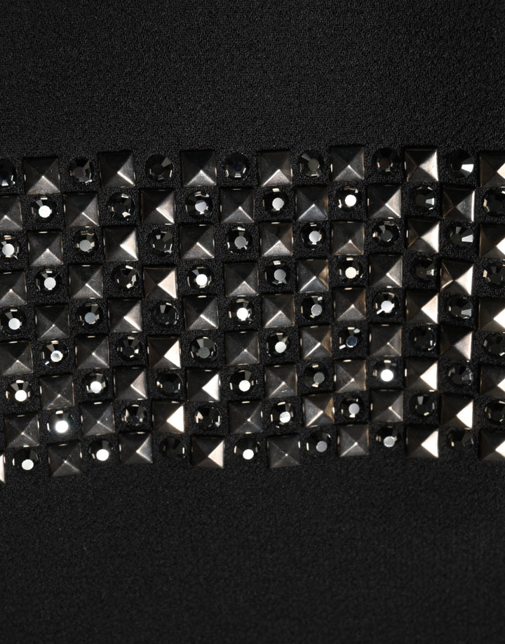 Black Crystal Embellished Collared Mini Dress