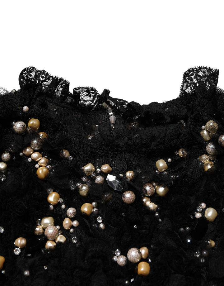 Black Viscose Pearl Embellishment Shift Dress