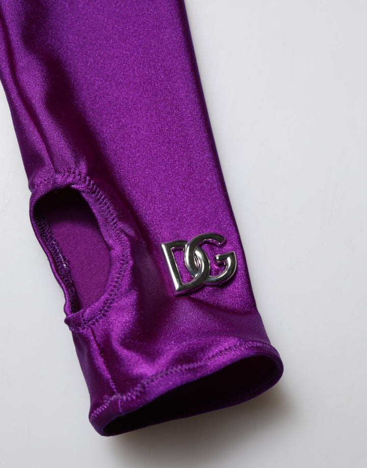 Purple Nylon Turtleneck Bodycon Jumpsuit Dress