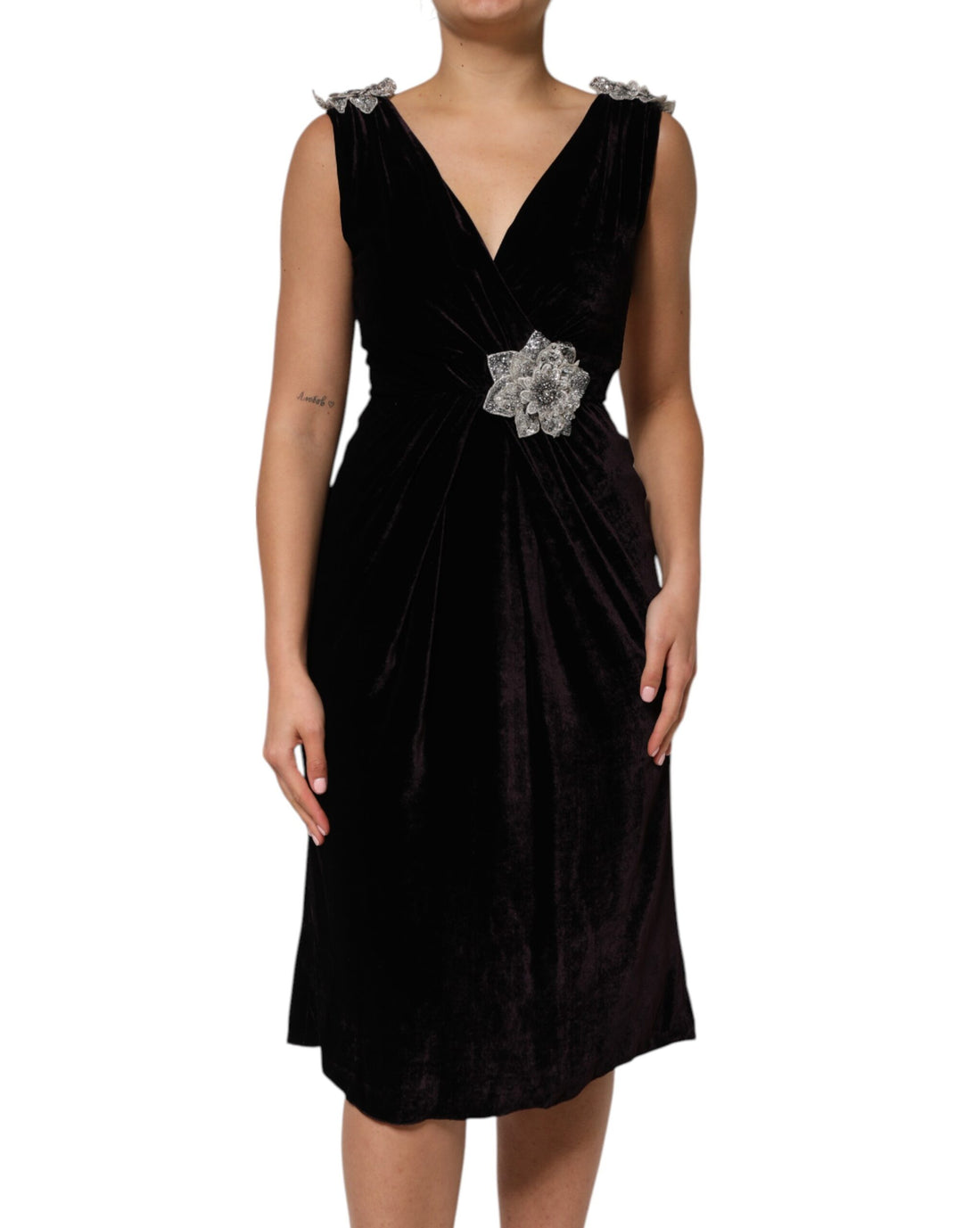 Black Velvet Flower Embellishment Aline Dress