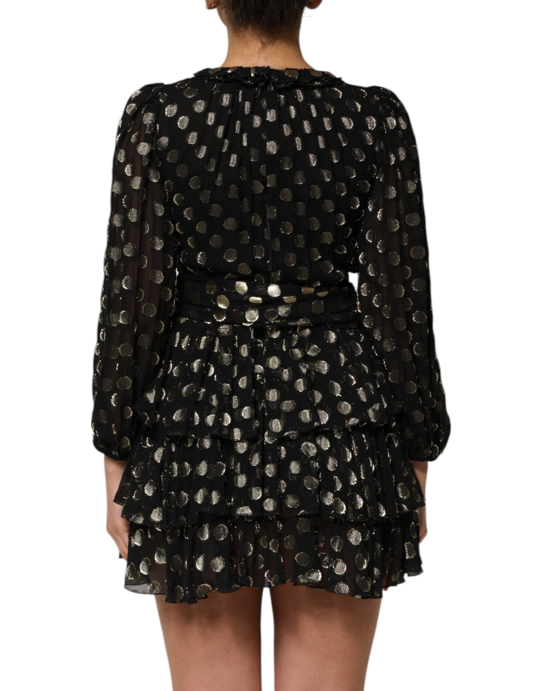 Black Gold Polka Dot Silk Brocade Mini Dress