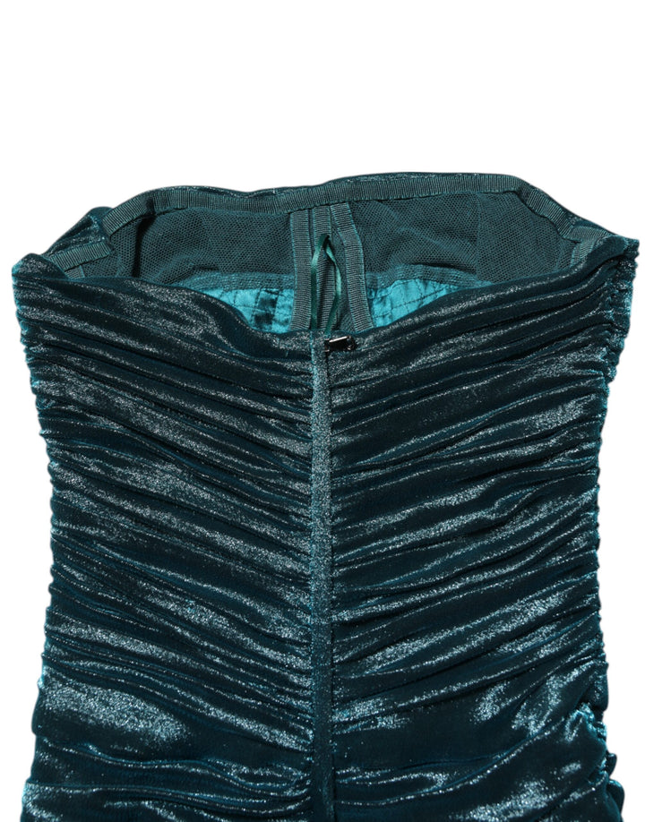 Green Silk Satin Fitted Strapless Dress