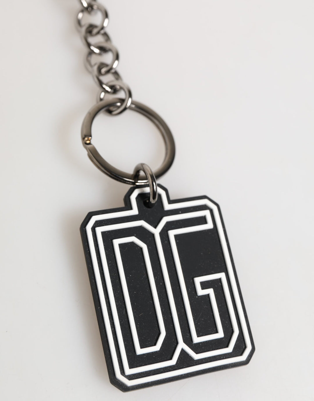 Black White DG Rubber Logo Silver Men Keychain Keyring