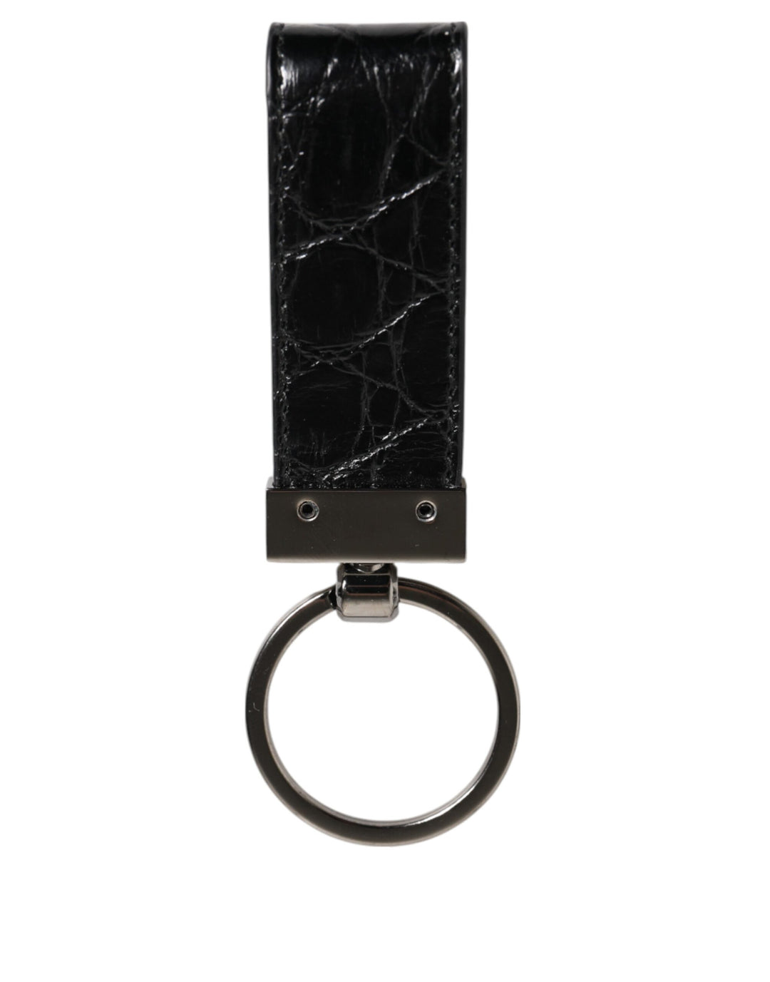 Black Leather Logo Metal Ring Keychain Holder Men Keyring