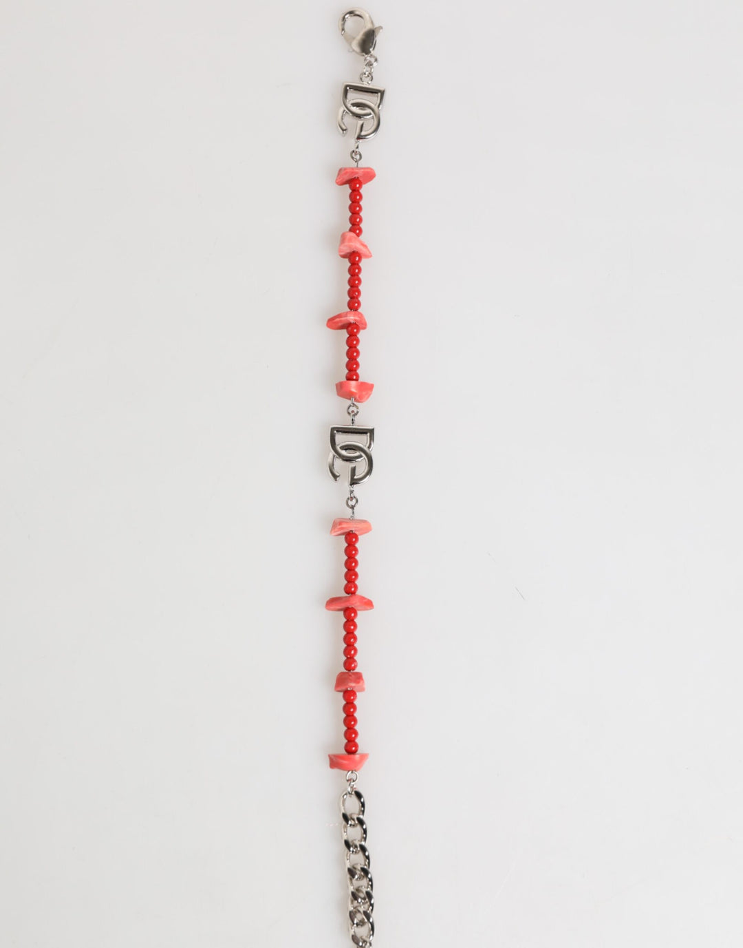 Silver Tone Brass Beaded Resin DG Logo Chain Men Bracelet