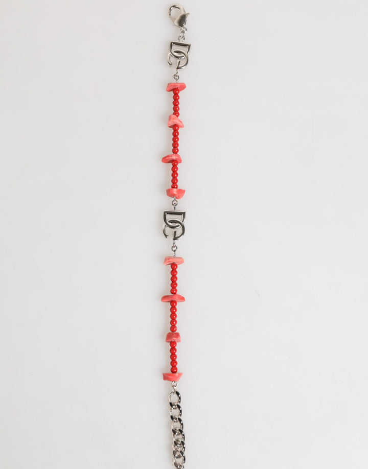 Silver Tone Brass Beaded Resin DG Logo Chain Men Bracelet