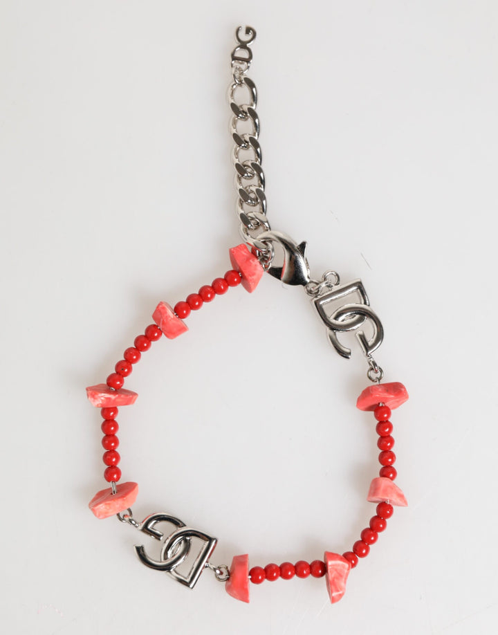 Silver Tone Brass Beaded Resin DG Logo Chain Men Bracelet