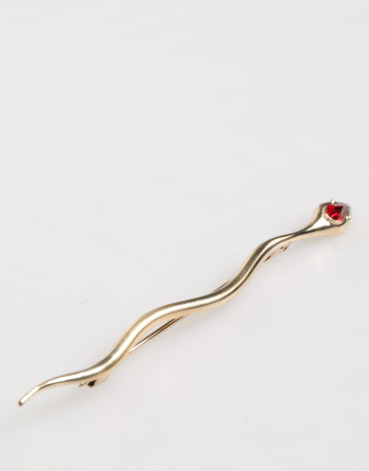 Gold Brass Red Crystal Spilla Serpente Mens Brooch Pin