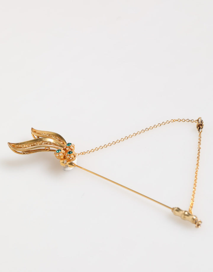Gold Tone 925 Sterling Silver Crystal Chain Pin Brooch