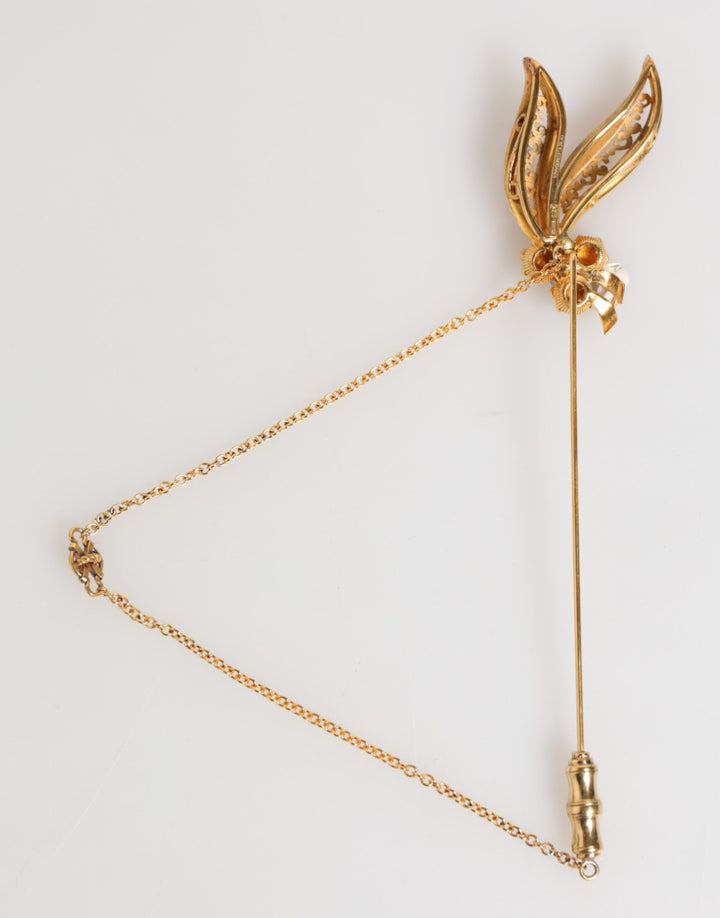 Gold Tone 925 Sterling Silver Crystal Chain Pin Brooch