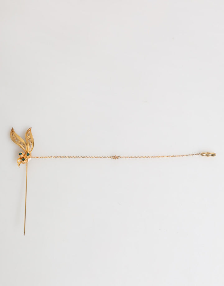 Gold Tone 925 Sterling Silver Crystal Chain Pin Brooch