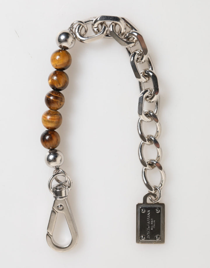 Silver Chain Brass Beaded Lobster Clasp Logo Men Bracelet