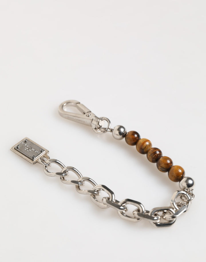 Silver Chain Brass Beaded Lobster Clasp Logo Men Bracelet