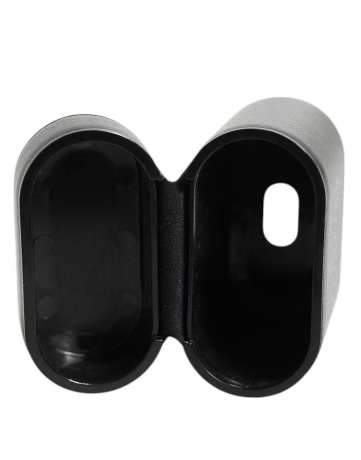 Black Leather Logo Print Flip Holder Men Airpods Case