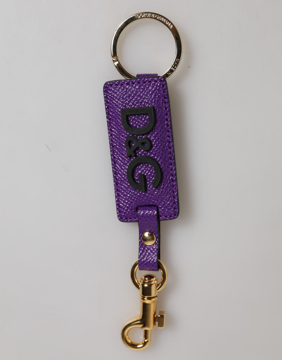 Purple DG Logo Leather Gold Tone Metal Keyring Keychain