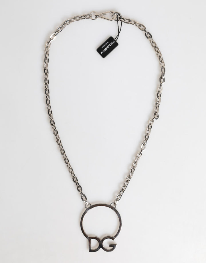 Silver Tone Brass Chain DG Logo Pendant Men Necklace