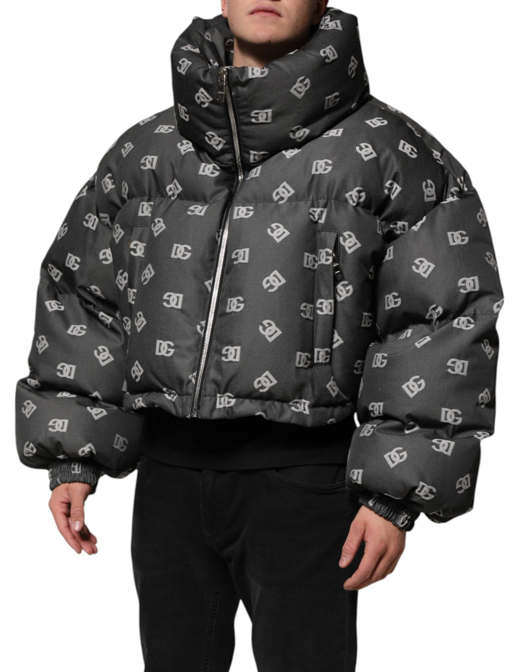 Black DG Monogram Full Zip Puffer Men Jacket