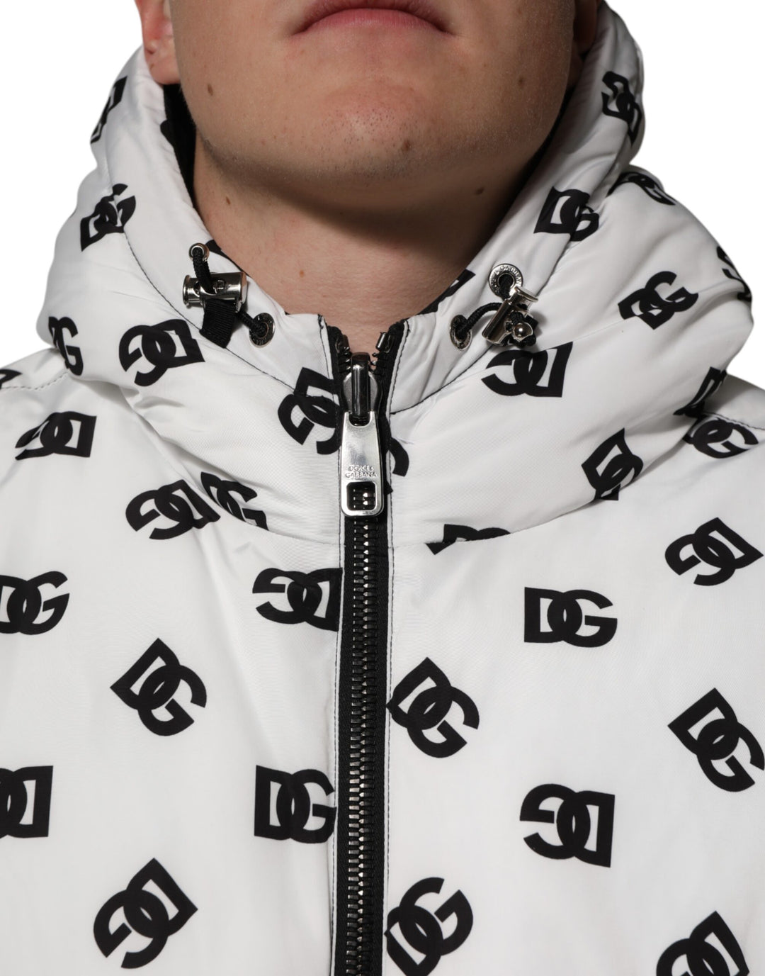 White DG Monogram Hooded Puffer Jacket