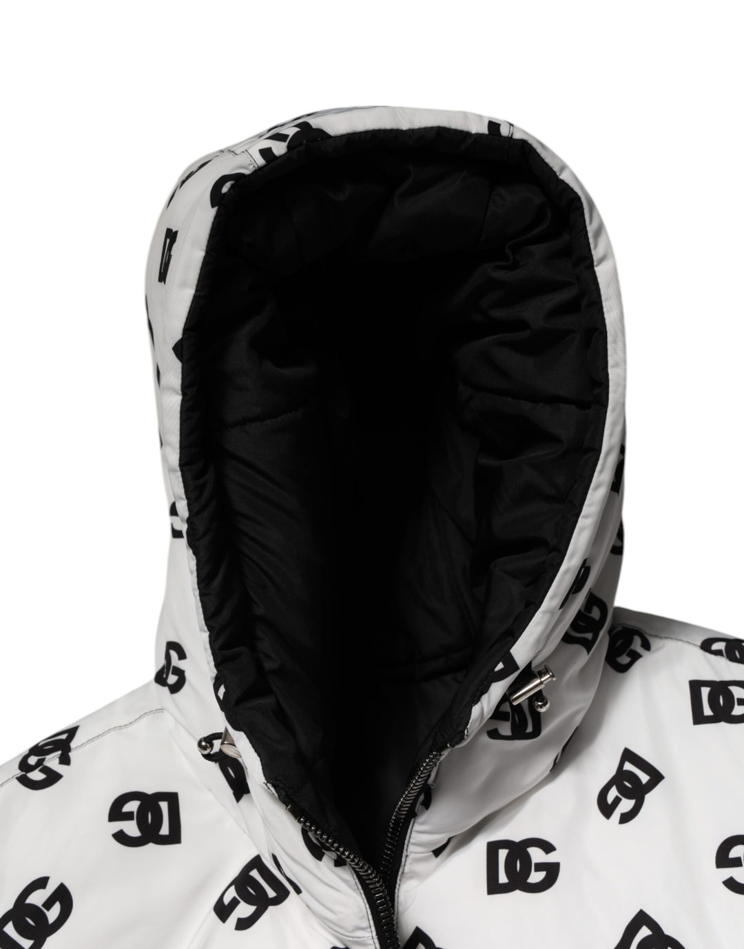 White DG Monogram Hooded Puffer Jacket