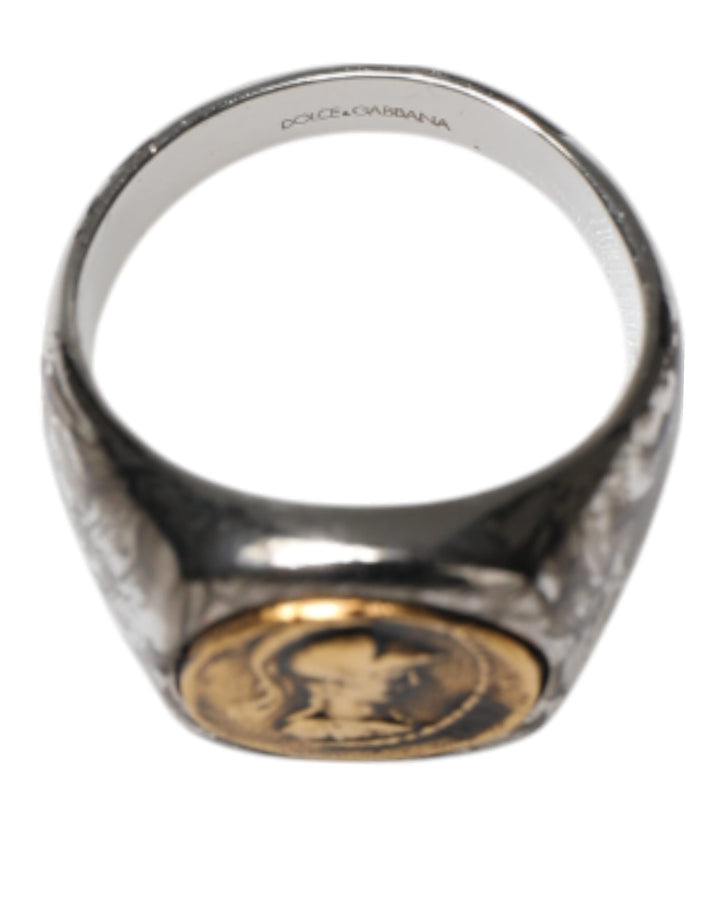 Silver Tone Engraved Two Color Real Brass Ring