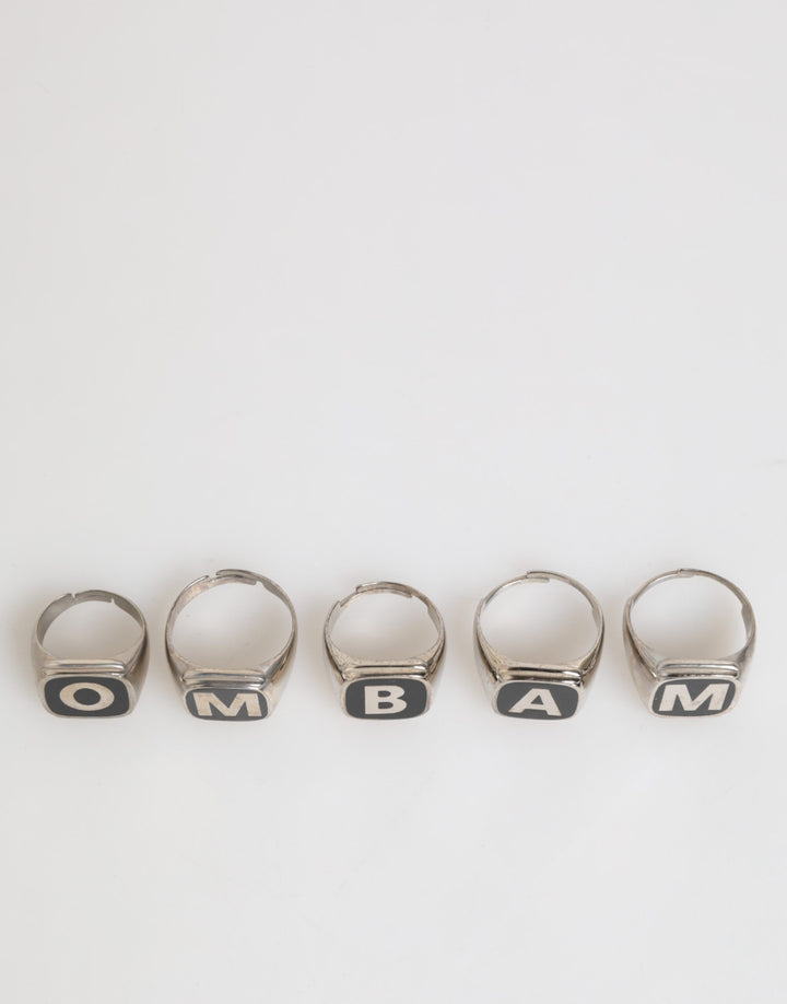 Silver Tone Brass Lettering Set 5 Pieces Adjustable Ring