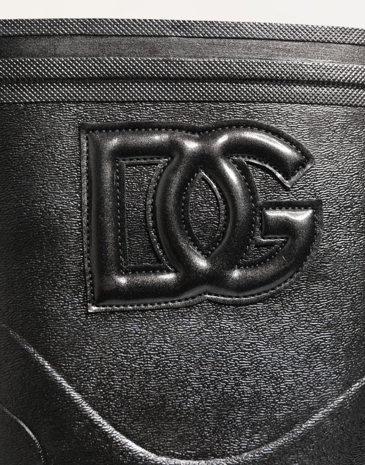 Dolce & Gabbana Metallic Black Pull On Rain Boots Men Shoes