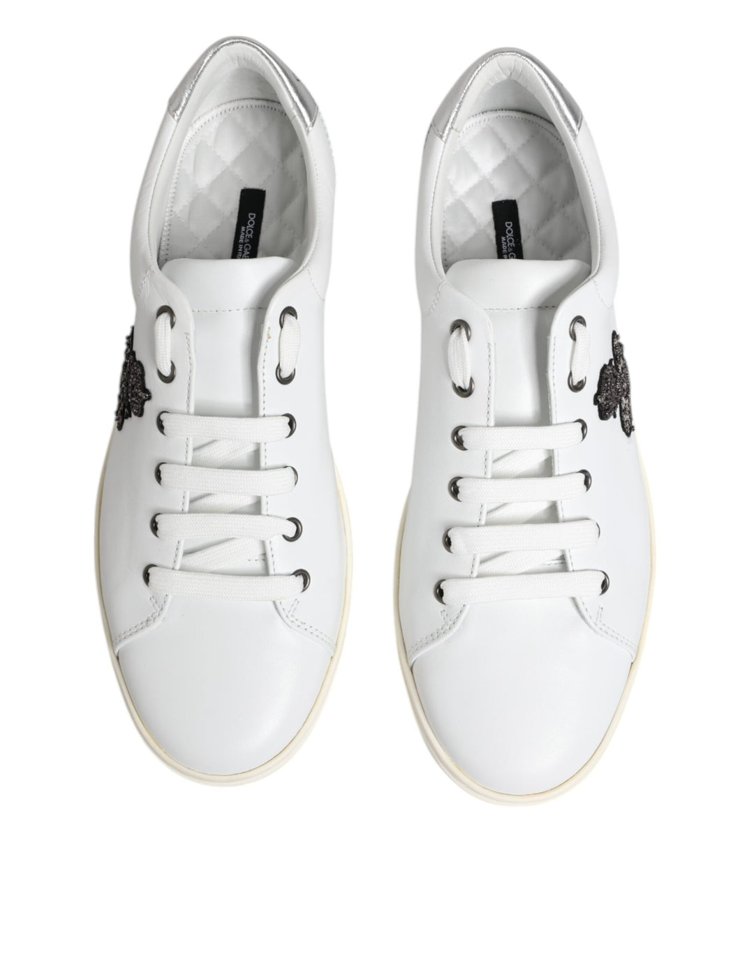 White Crown Bee Leather Low Top Sneakers Shoes