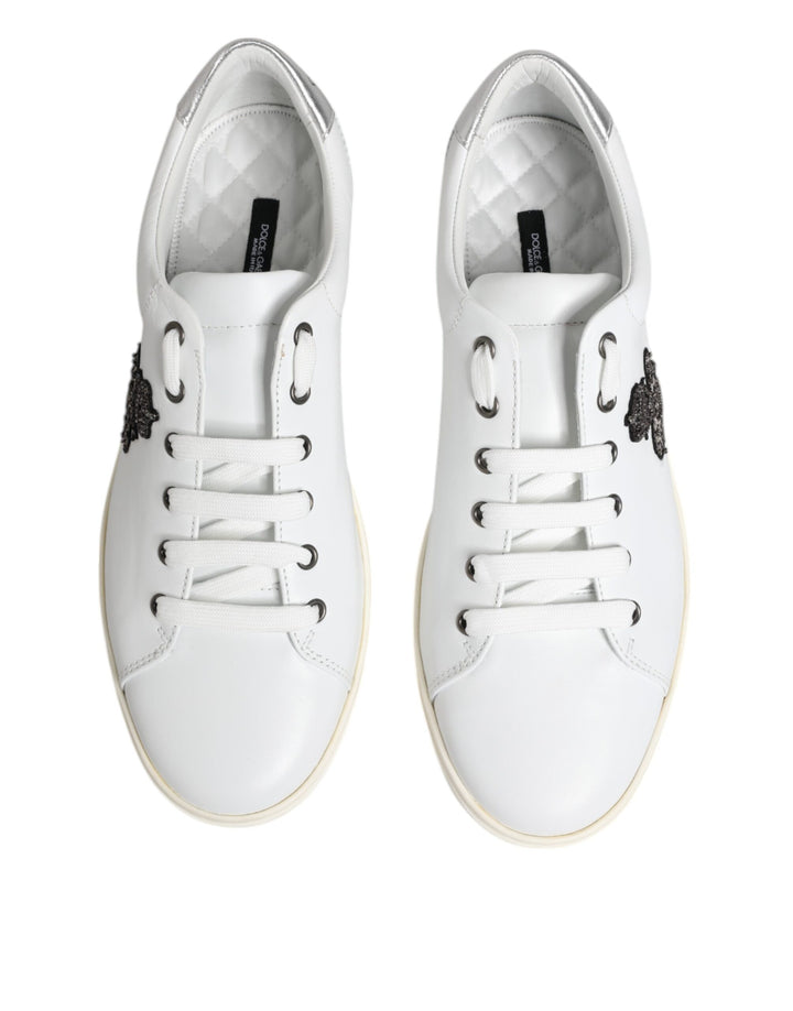 White Crown Bee Leather Low Top Sneakers Shoes