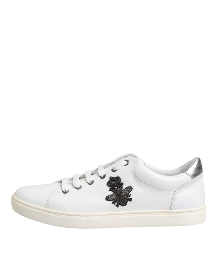 White Crown Bee Leather Low Top Sneakers Shoes