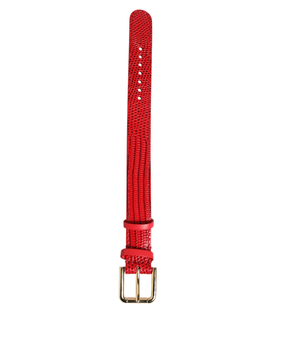 Red Exotic Leather Gold Tone Metal Buckle Women Armband