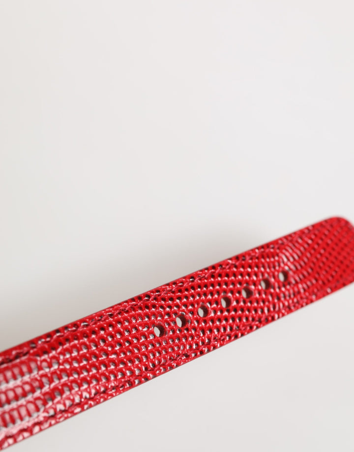 Red Exotic Leather Gold Tone Metal Buckle Women Armband