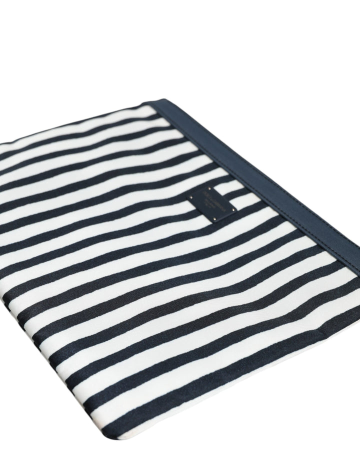 Black White Striped Logo Plaque Clutch Borse Pouch Bag