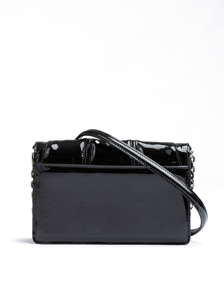 Black GT patent leather bag with chain
