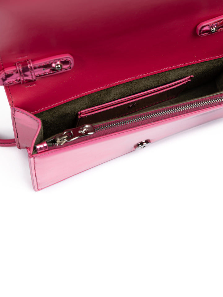 Metal Pink GT patent leather bag with chain