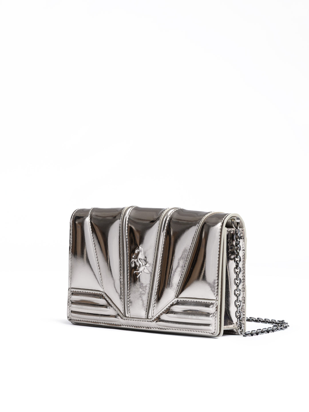 Metal Silver GT patent leather bag with chain