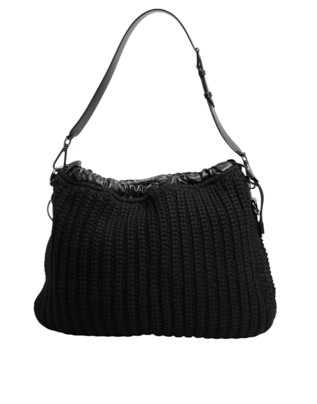 Black Cashmere Knitted Leather Shoulder Women Borse Bag