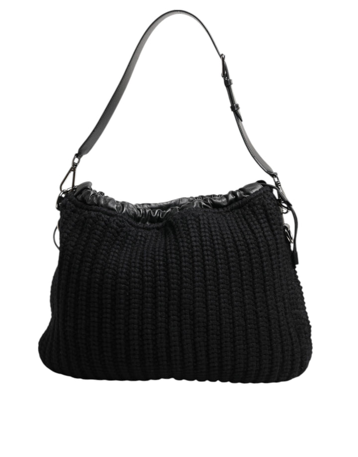 Black Cashmere Knitted Leather Shoulder Women Borse Bag