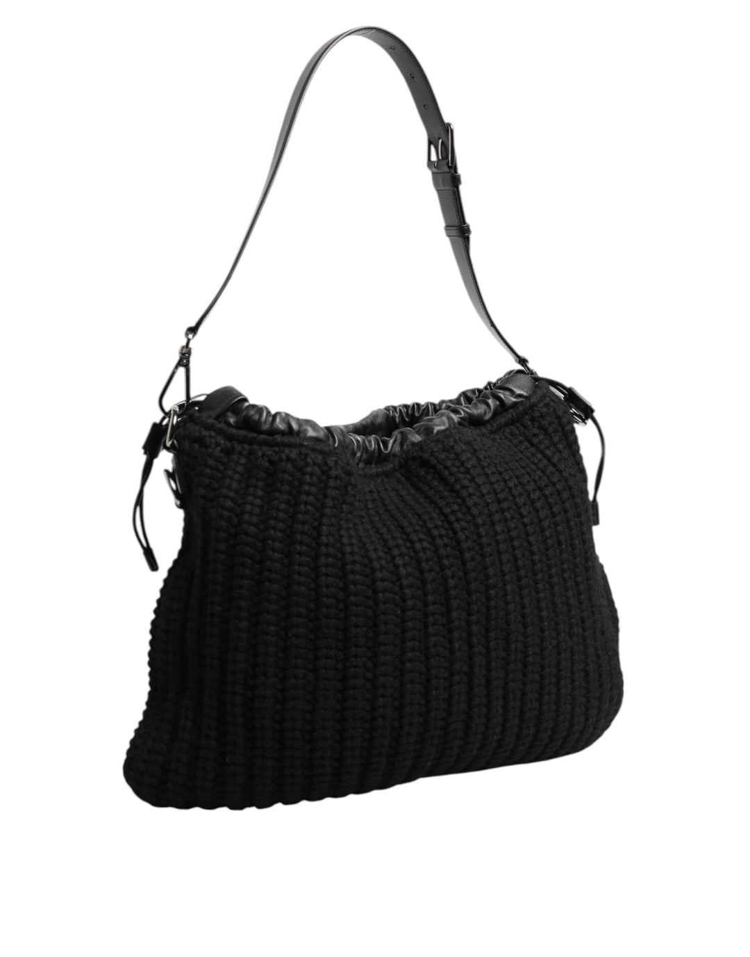 Black Cashmere Knitted Leather Shoulder Women Borse Bag