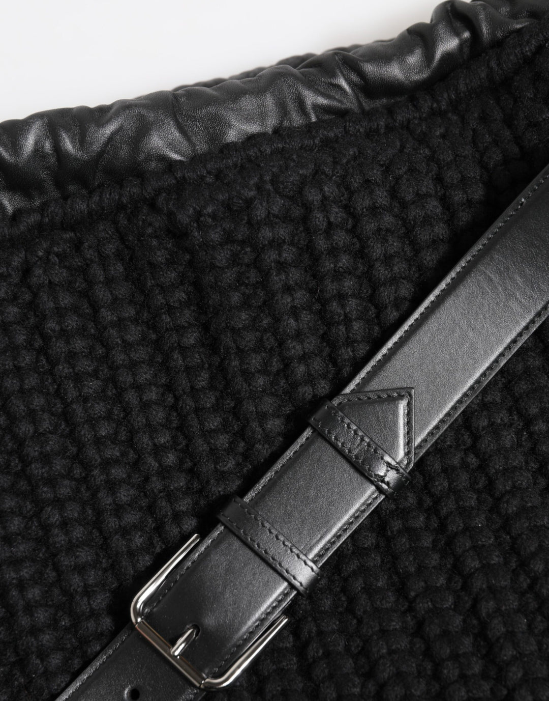 Black Cashmere Knitted Leather Shoulder Women Borse Bag