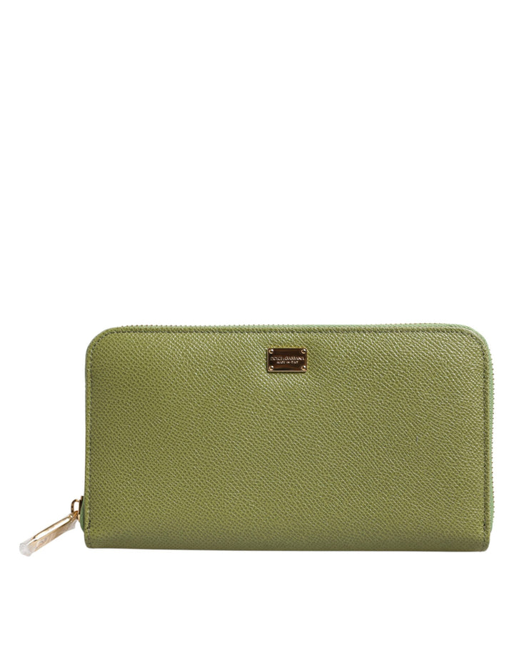 Green Leather Logo Plaque Zip Around Continenta Wallet