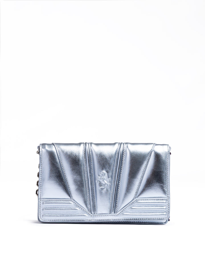 Metal light blue GT patent leather bag with chain