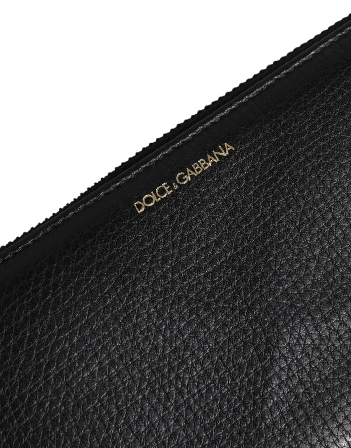 Black Calfskin Leather Logo Zip Around Continental Wallet