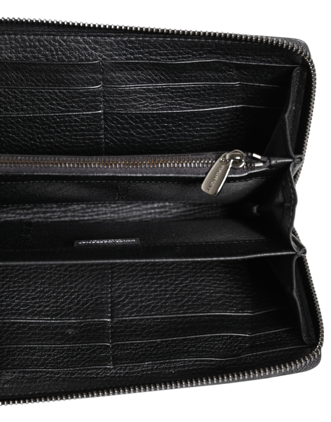 Black Calfskin Leather Logo Zip Around Continental Wallet