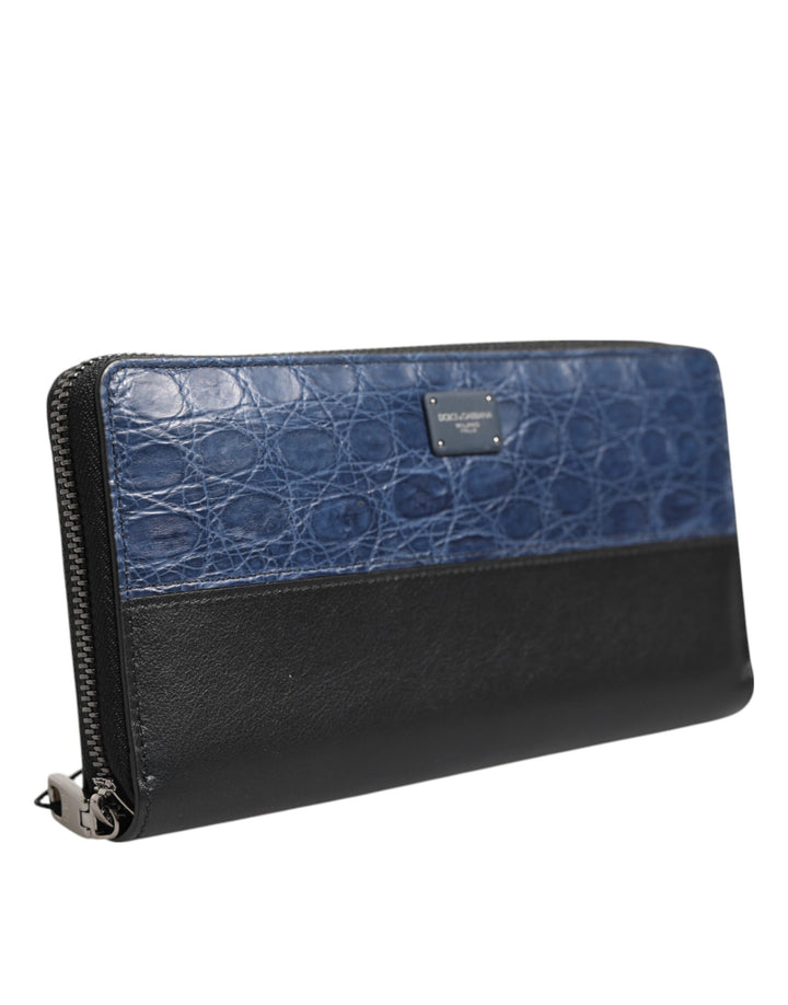 Black Blue Exotic Leather Men Continental Clutch Wallet