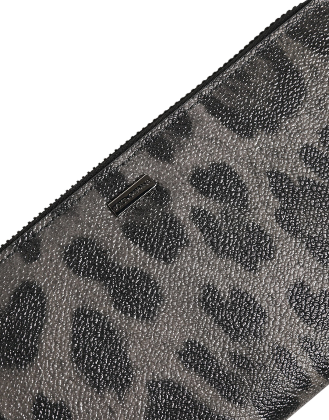 Black Gray Leopard Leather Zip Around Continental Wallet
