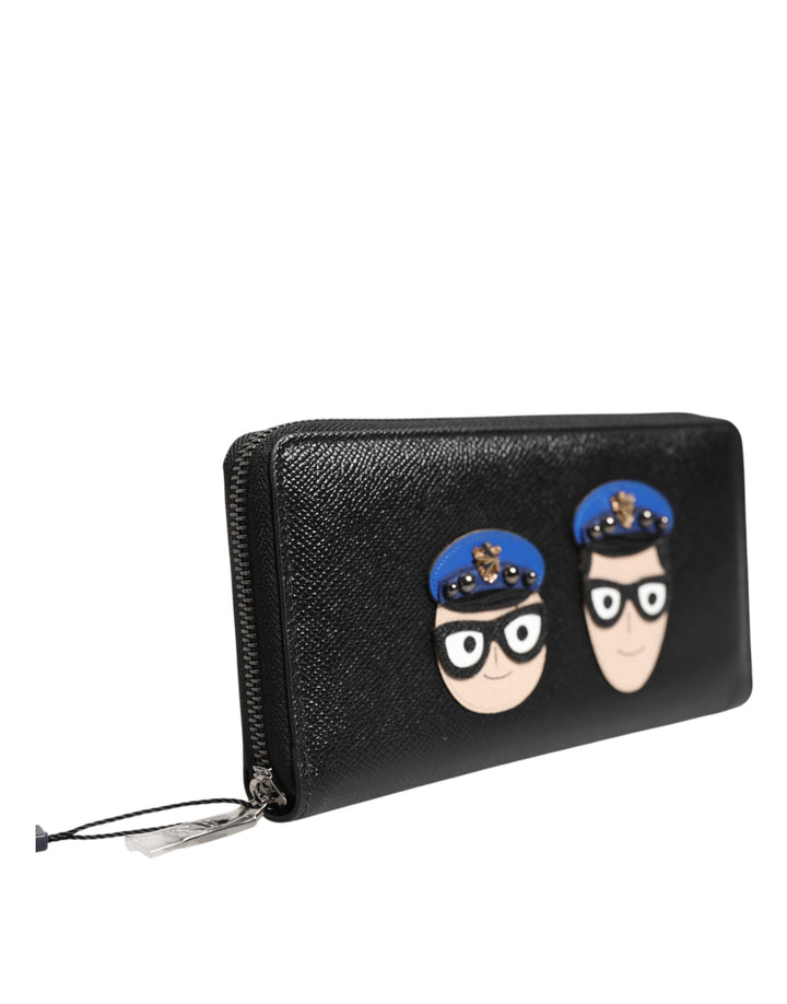 Black Leather #DGFAMILY Zipper Continental Mens Wallet