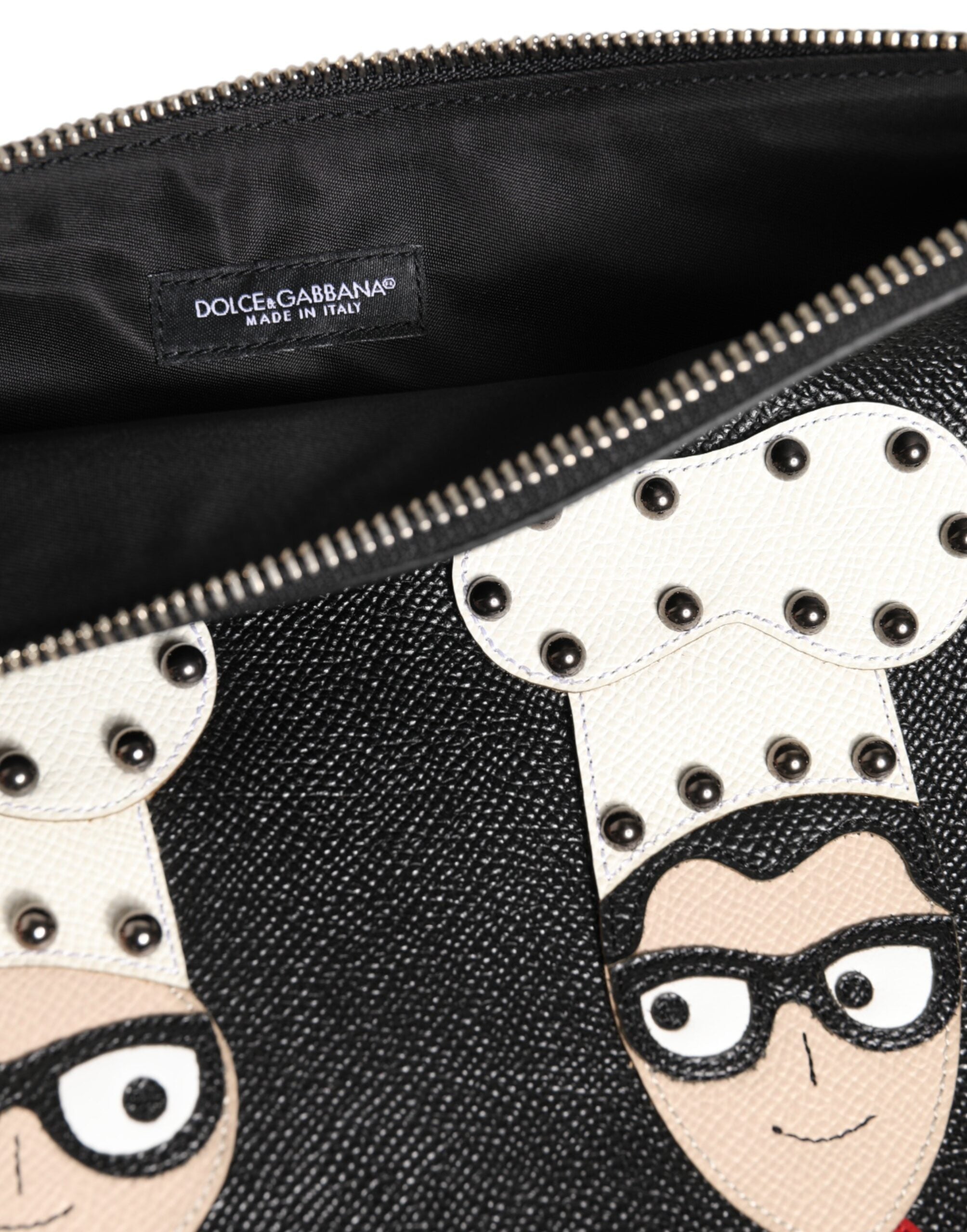 Dolce & Gabbana Black Leather #DGFAMILY Embellished Men Clutch