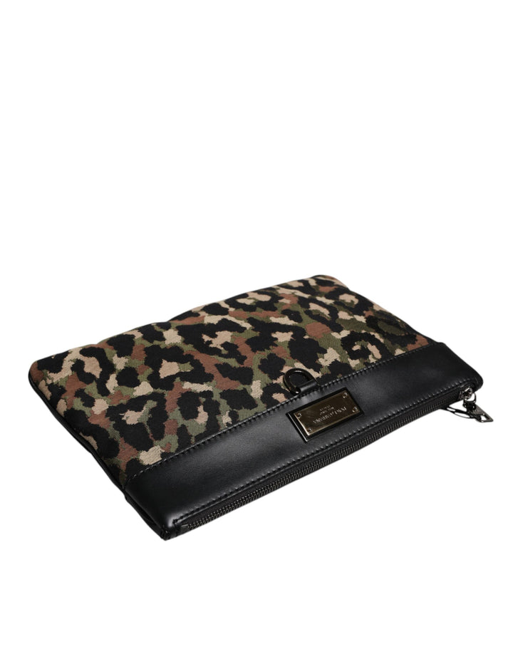 Multicolor Leopard Print Jacquard Logo Plaque Pouch Bag